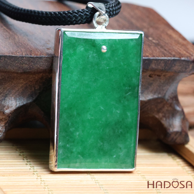 Mặt Vô Sự Bài Ngọc Cẩm Thạch Bọc Bạc 40x25x4mm