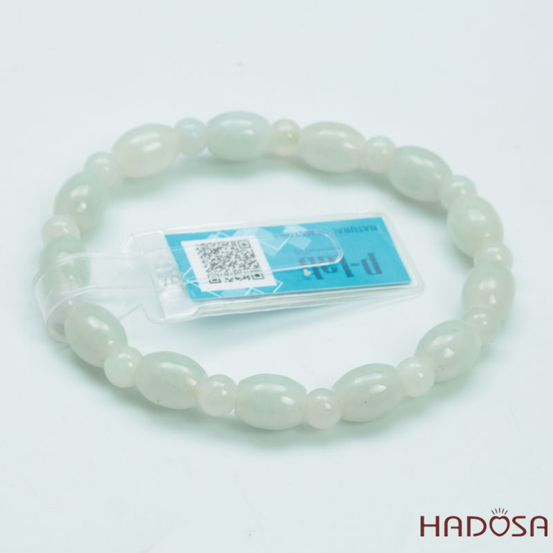 Vòng Cẩm Thạch Nếp Trắng Hạt Tròn Lu Thống 7x9mm