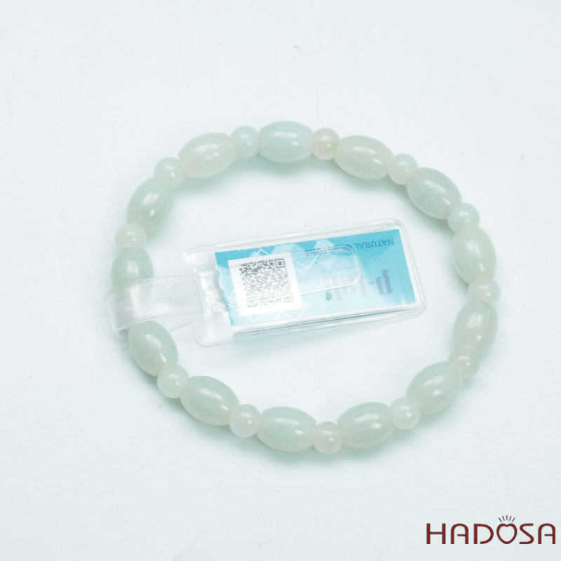 Vòng Cẩm Thạch Nếp Trắng Hạt Tròn Lu Thống 7x9mm