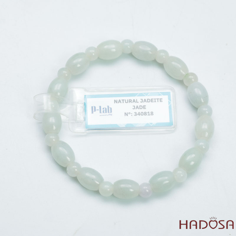 Vòng Cẩm Thạch Nếp Trắng Hạt Tròn Lu Thống 7x9mm