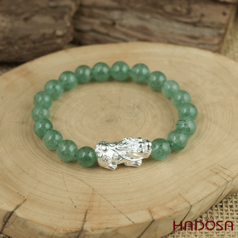 Vòng đá Thạch anh dâu tây xanh 8mm chuẩn 6A mix tỳ hưu bạc