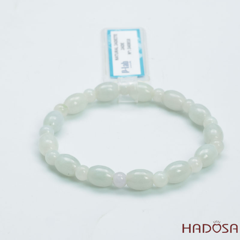 Vòng Cẩm Thạch Nếp Trắng Hạt Tròn Lu Thống 7x9mm