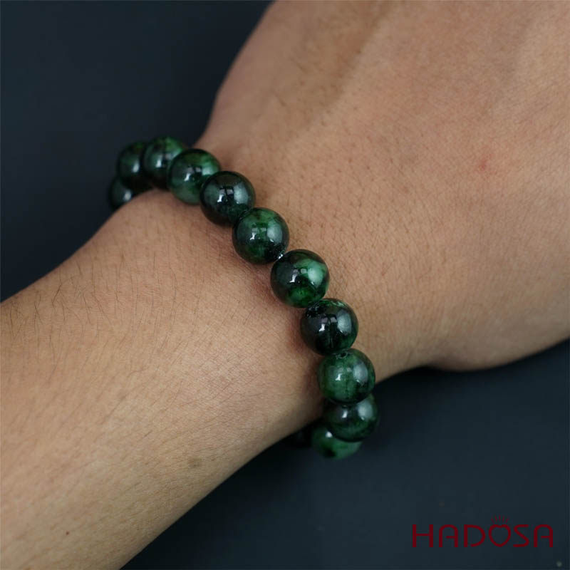 Vòng Chuỗi Cẩm Thạch xanh vân đậm 11mm