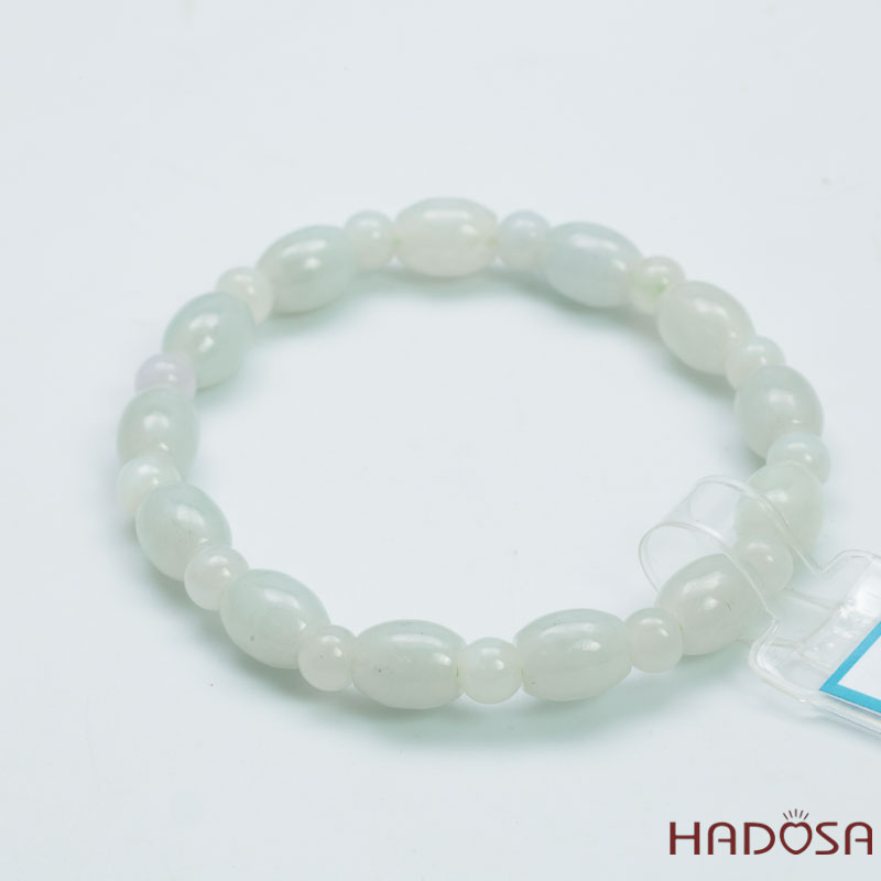 Vòng Cẩm Thạch Nếp Trắng Hạt Tròn Lu Thống 7x9mm