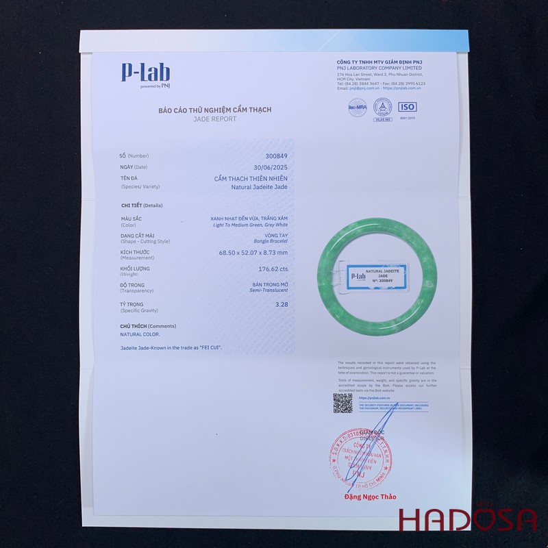 Vòng Ngọc Cẩm Thạch bản tròn xanh lý vân bông ni 52