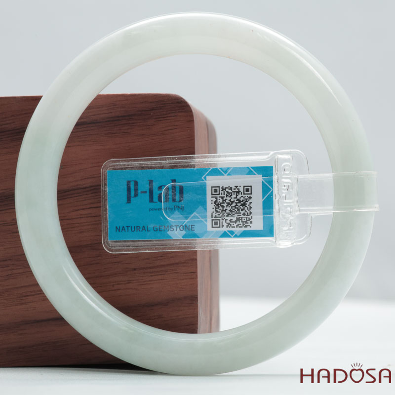 Vòng Cẩm Thạch Type A Bạch Ngọc  Nếp Mịn Bản Tròn Ni 55