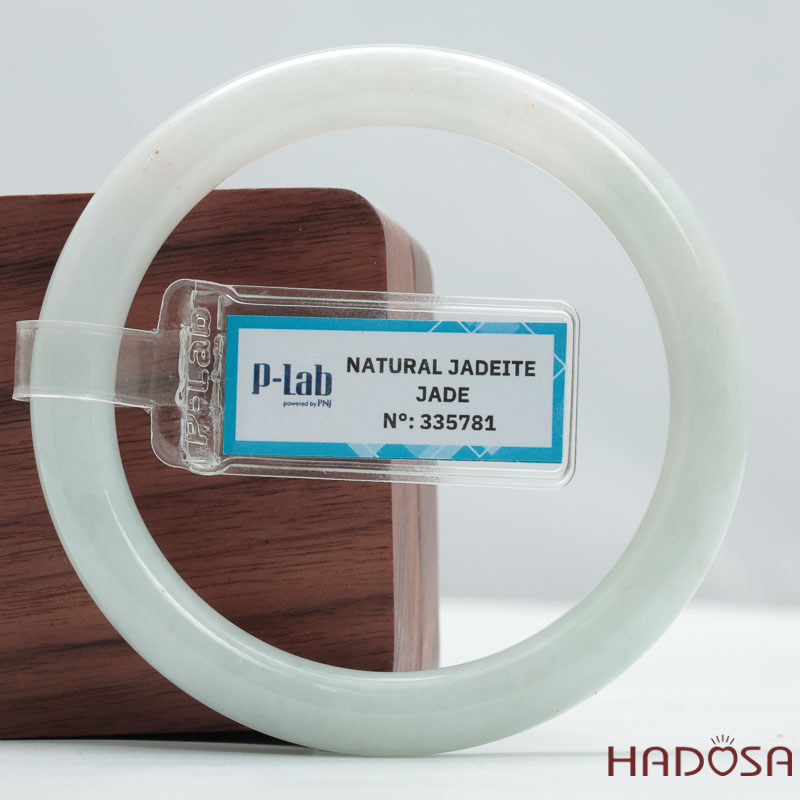 Vòng Cẩm Thạch Type A Bạch Ngọc  Nếp Mịn Bản Tròn Ni 55