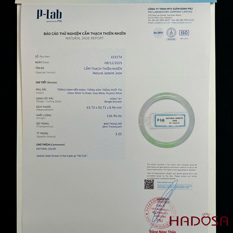 Vòng kiềng Cẩm thạch bản hẹ xanh đậu chủng băng nếp ni 50 | HADOSA