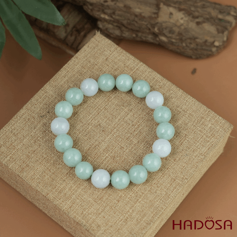 Vòng tay Ngọc Cẩm thạch xanh ngọc phối bạch ngọc 10mm