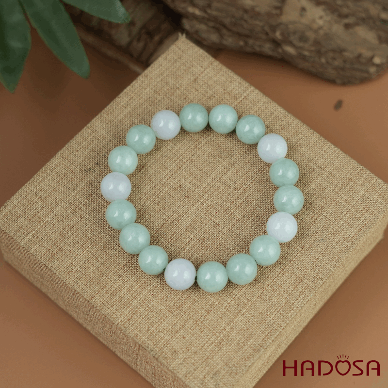 Vòng tay Ngọc Cẩm thạch xanh ngọc phối bạch ngọc 10mm