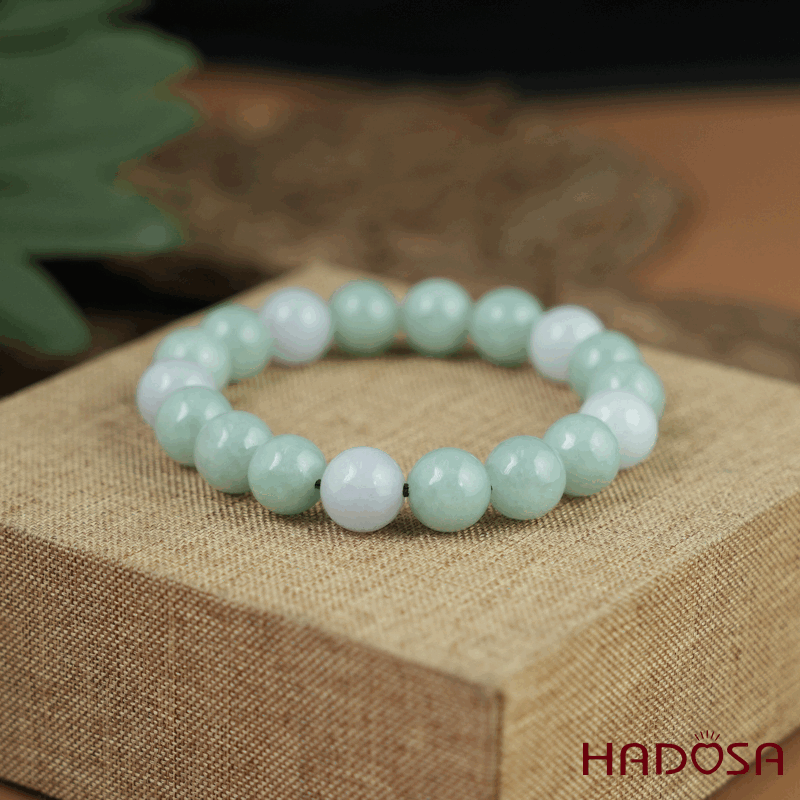 Vòng tay Ngọc Cẩm thạch xanh ngọc phối bạch ngọc 10mm