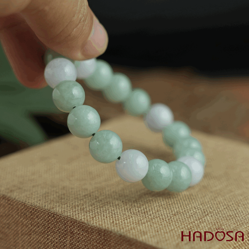 Vòng tay Ngọc Cẩm thạch xanh ngọc phối bạch ngọc 10mm