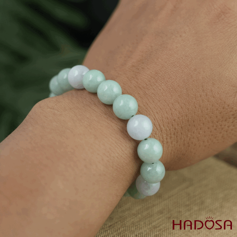 Vòng tay Ngọc Cẩm thạch xanh ngọc phối bạch ngọc 10mm