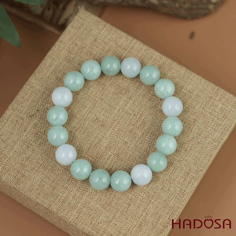 Vòng tay Ngọc Cẩm thạch xanh ngọc phối bạch ngọc 10mm