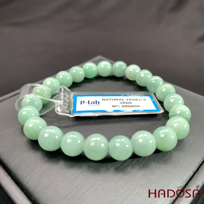 Cận cảnh Vòng tay Ngọc Cẩm Thạch Jade A đậu chủng 8mm HADOSA