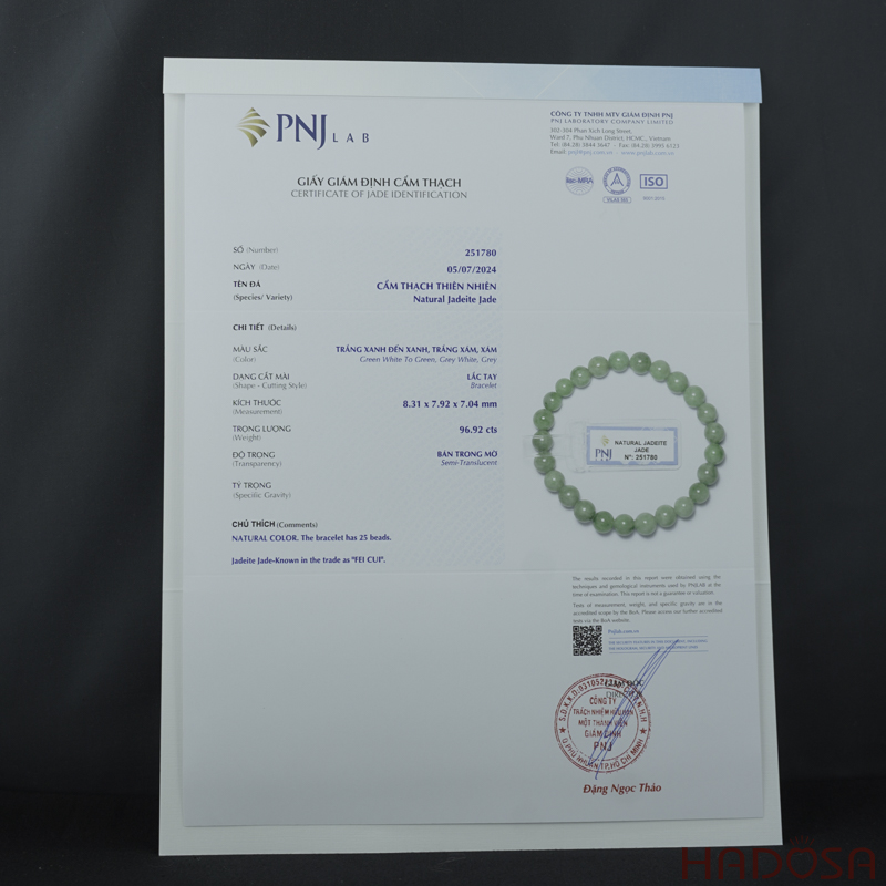 Vòng chuỗi Cẩm Thạch xanh đậu 8mm