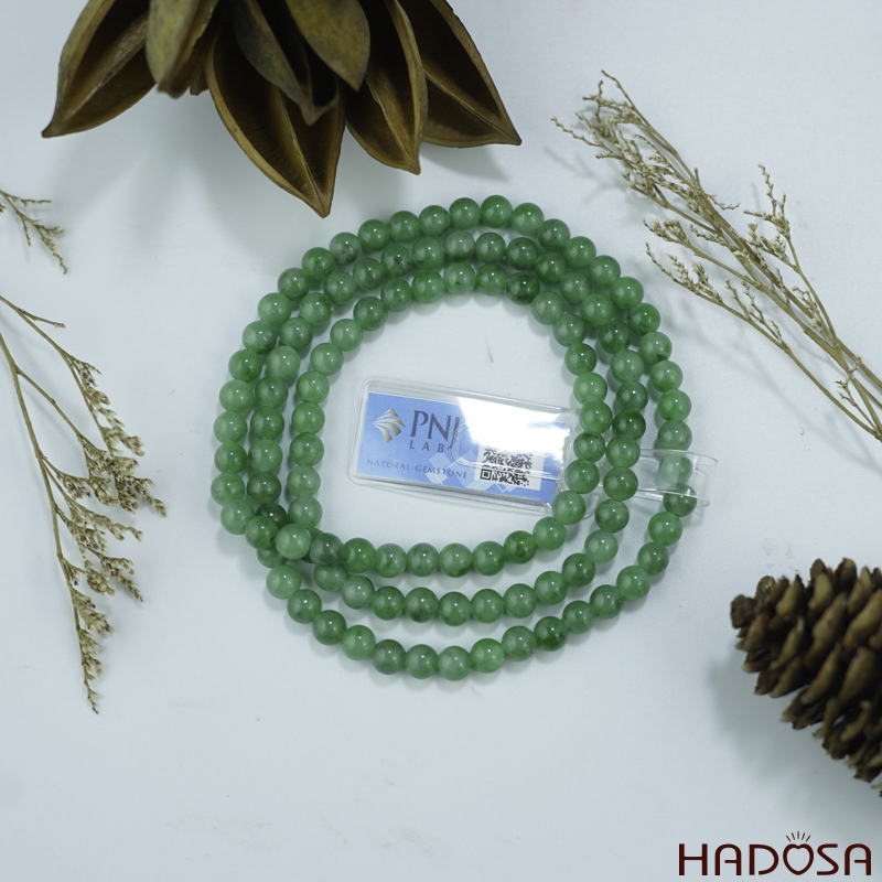 Vòng 108 hạt Cẩm Thạch xanh lý táo 6mm
