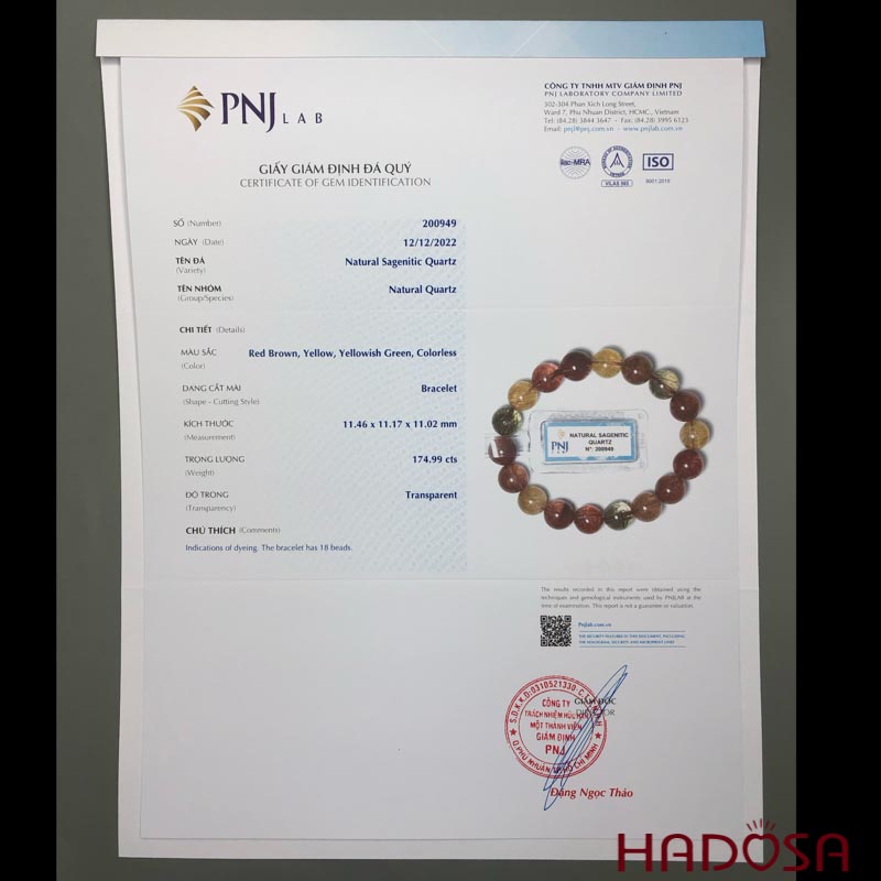 Vòng thạch anh tóc tam tài 11mm 5A