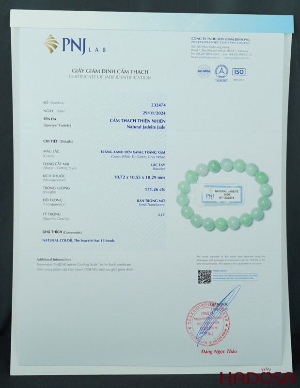 Vòng chuỗi Ngọc Cẩm Thạch xanh trắng lý 10mm