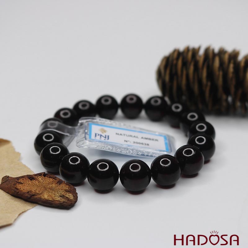 Vòng Hổ Phách Baltic Huyết đen 12mm