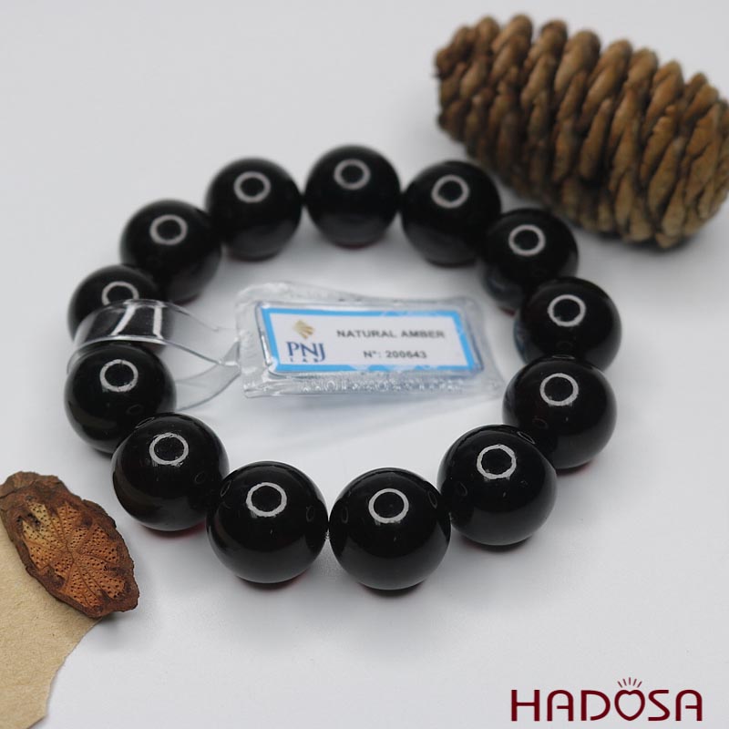 Vòng Hổ Phách Baltic Huyết đen 18mm