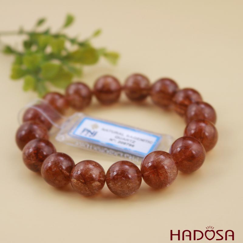 Vòng thạch anh tóc đỏ 13mm cao cấp chuẩn 5A