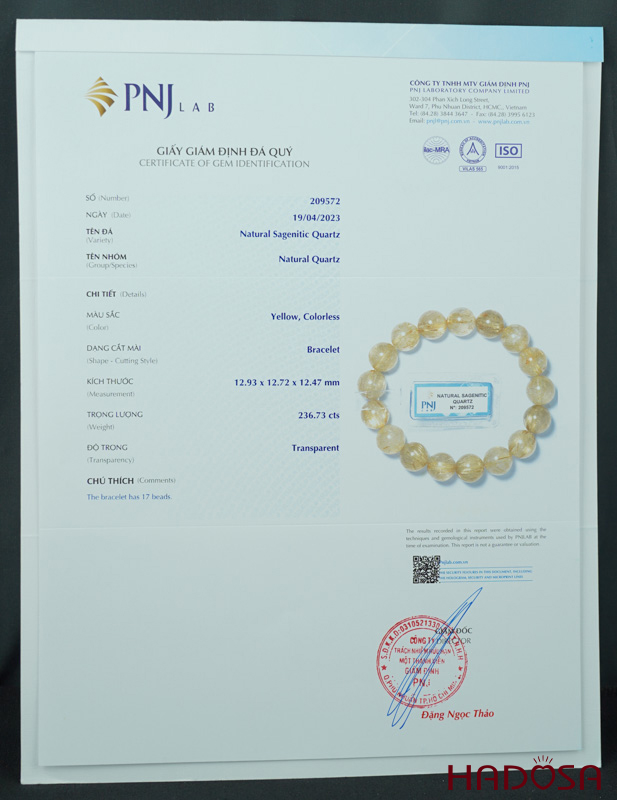 Vòng Thạch anh tóc vàng 12mm chuẩn 4A
