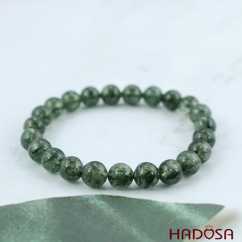 Vòng đá Thạch anh tóc xanh 8mm chuẩn 4A