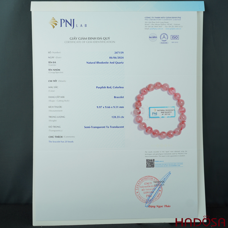 Vòng đá Tường Vy Hồng 9mm chuẩn  4A