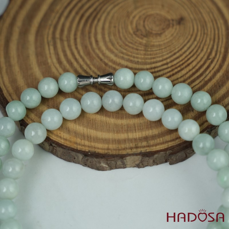Vòng cổ Ngọc Cẩm Thạch Jade A đậu chủng xanh lí 8mm 50cm