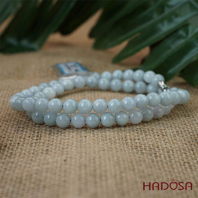 Vòng cổ Ngọc Cẩm Thạch Jade A nếp chủng lí môn 8mm 50cm