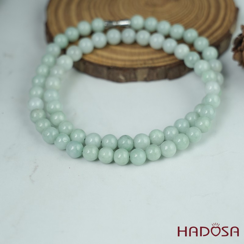 Vòng cổ Ngọc Cẩm Thạch Jade A đậu chủng xanh lí 8mm 50cm