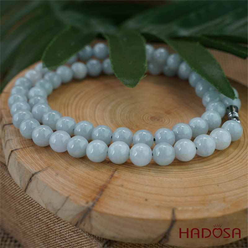 Vòng cổ Ngọc Cẩm Thạch Jade A nếp chủng lí môn 8mm 50cm