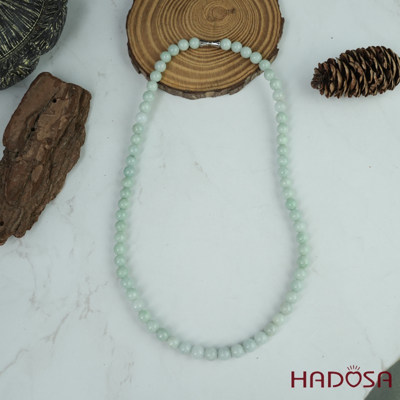 Vòng cổ Ngọc Cẩm Thạch Jade A đậu chủng xanh lí 8mm 50cm
