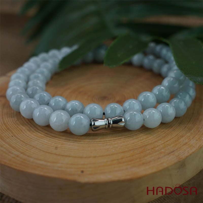 Vòng cổ Ngọc Cẩm Thạch Jade A nếp chủng lí môn 8mm 50cm