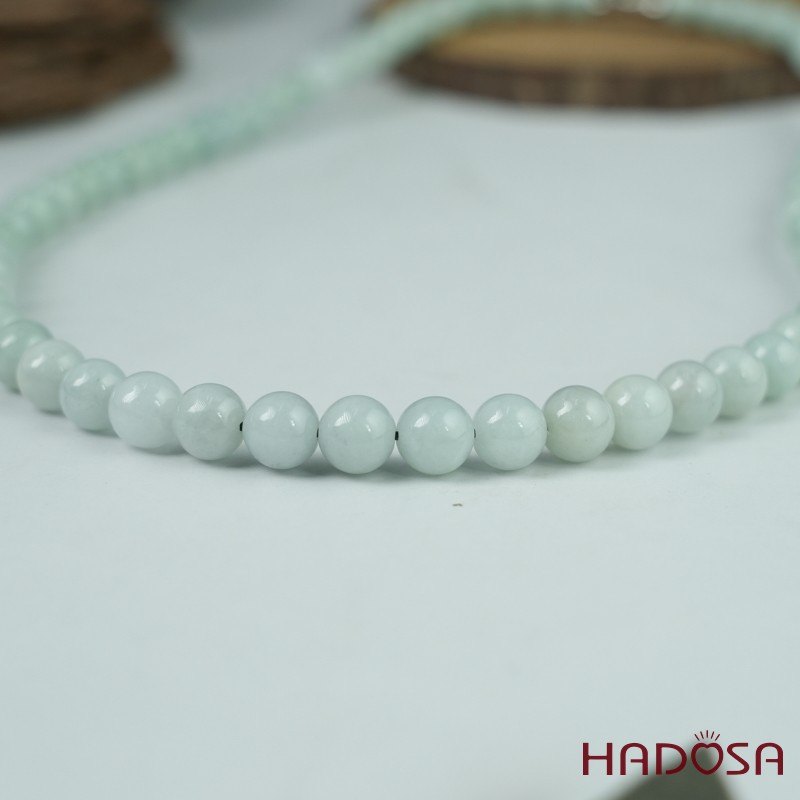 Vòng cổ Ngọc Cẩm Thạch Jade A đậu chủng xanh lí 8mm 50cm