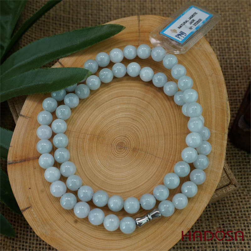 Vòng cổ Ngọc Cẩm Thạch Jade A nếp chủng lí môn 8mm 50cm