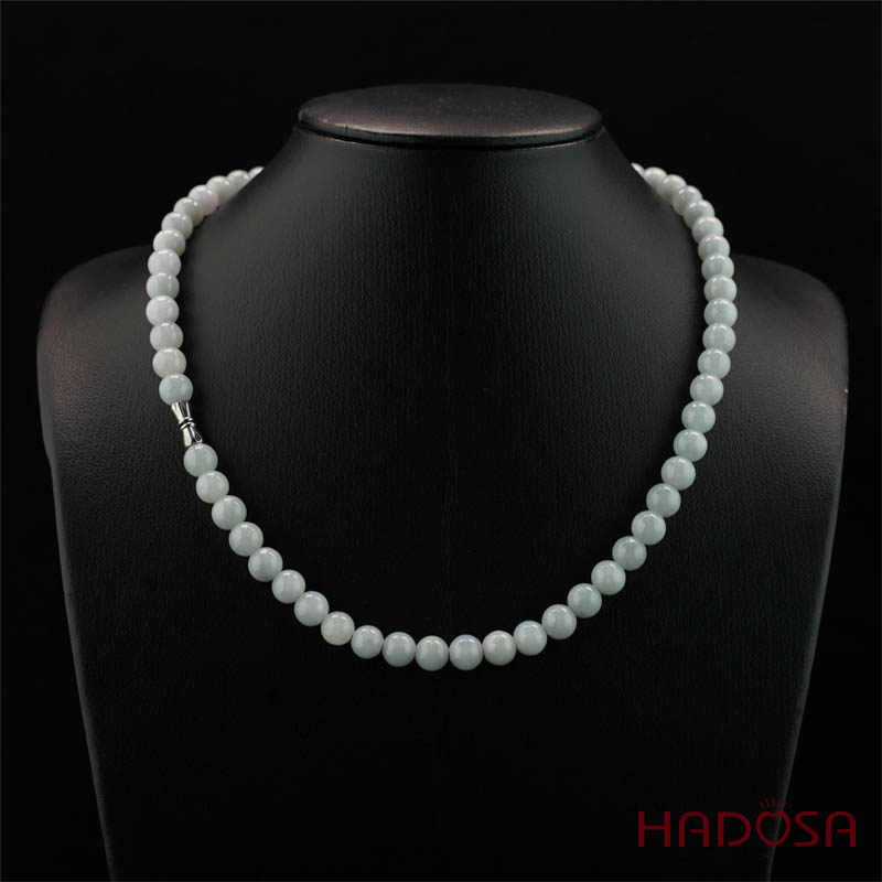 Vòng cổ Ngọc Cẩm Thạch Jade A nếp chủng lí môn 8mm 50cm
