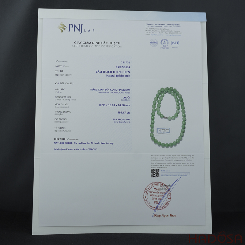 Vòng cổ Cẩm Thạch xanh lý táo 10ly