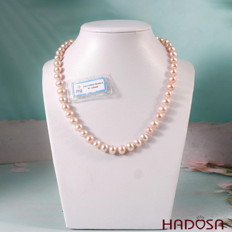 Vòng cổ Ngọc trai 07mm ánh hồng chuẩn 4A
