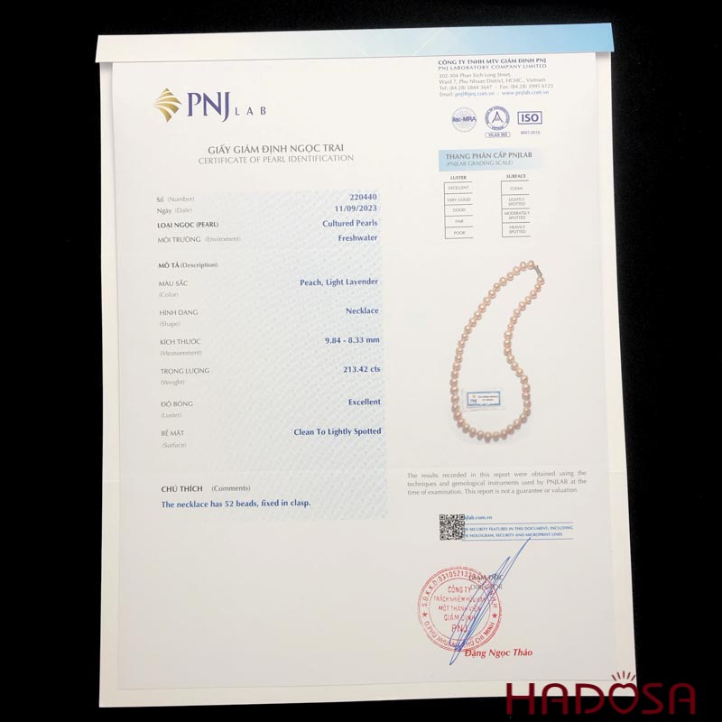 Vòng cổ Ngọc trai 07mm ánh hồng chuẩn 4A