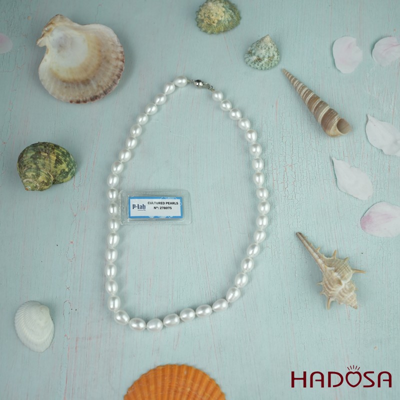 Vòng cổ  Ngọc trai trắng hạt gạo 8mm 4A
