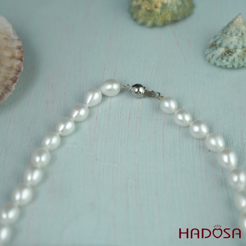 Vòng cổ  Ngọc trai trắng hạt gạo 8mm 4A
