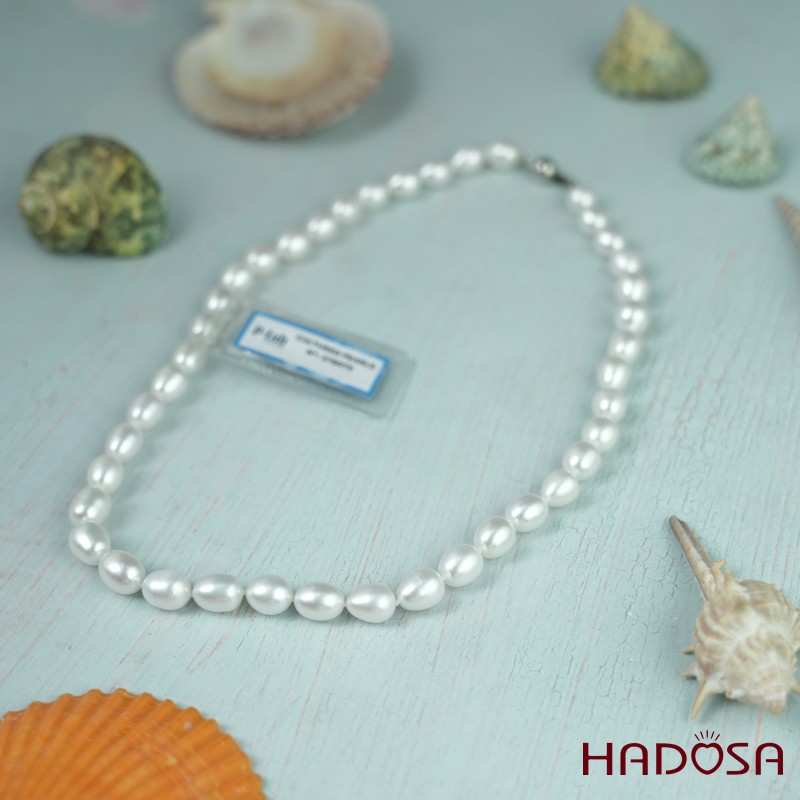 Vòng cổ  Ngọc trai trắng hạt gạo 8mm 4A