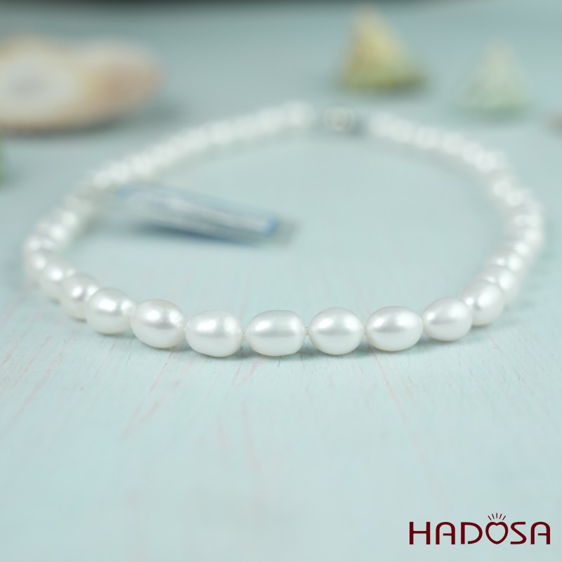 Vòng cổ  Ngọc trai trắng hạt gạo 8mm 4A