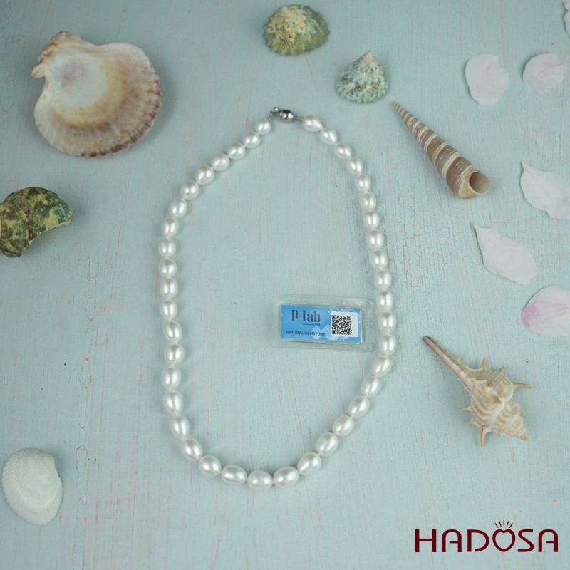 Vòng cổ  Ngọc trai trắng hạt gạo 8mm 4A