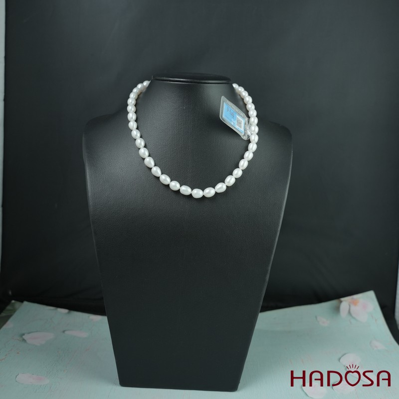 Vòng cổ  Ngọc trai trắng hạt gạo 8mm 4A