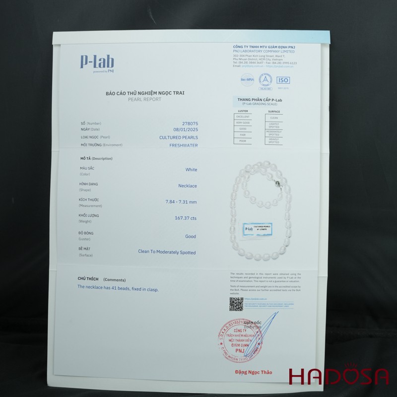 Vòng cổ  Ngọc trai trắng hạt gạo 8mm 4A