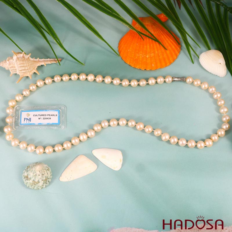 Vòng cổ Ngọc trai vàng hồng 7mm