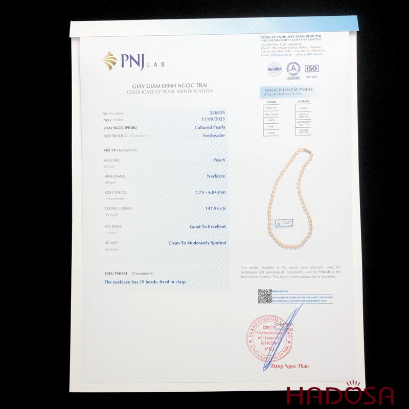 Vòng cổ Ngọc trai vàng hồng 7mm